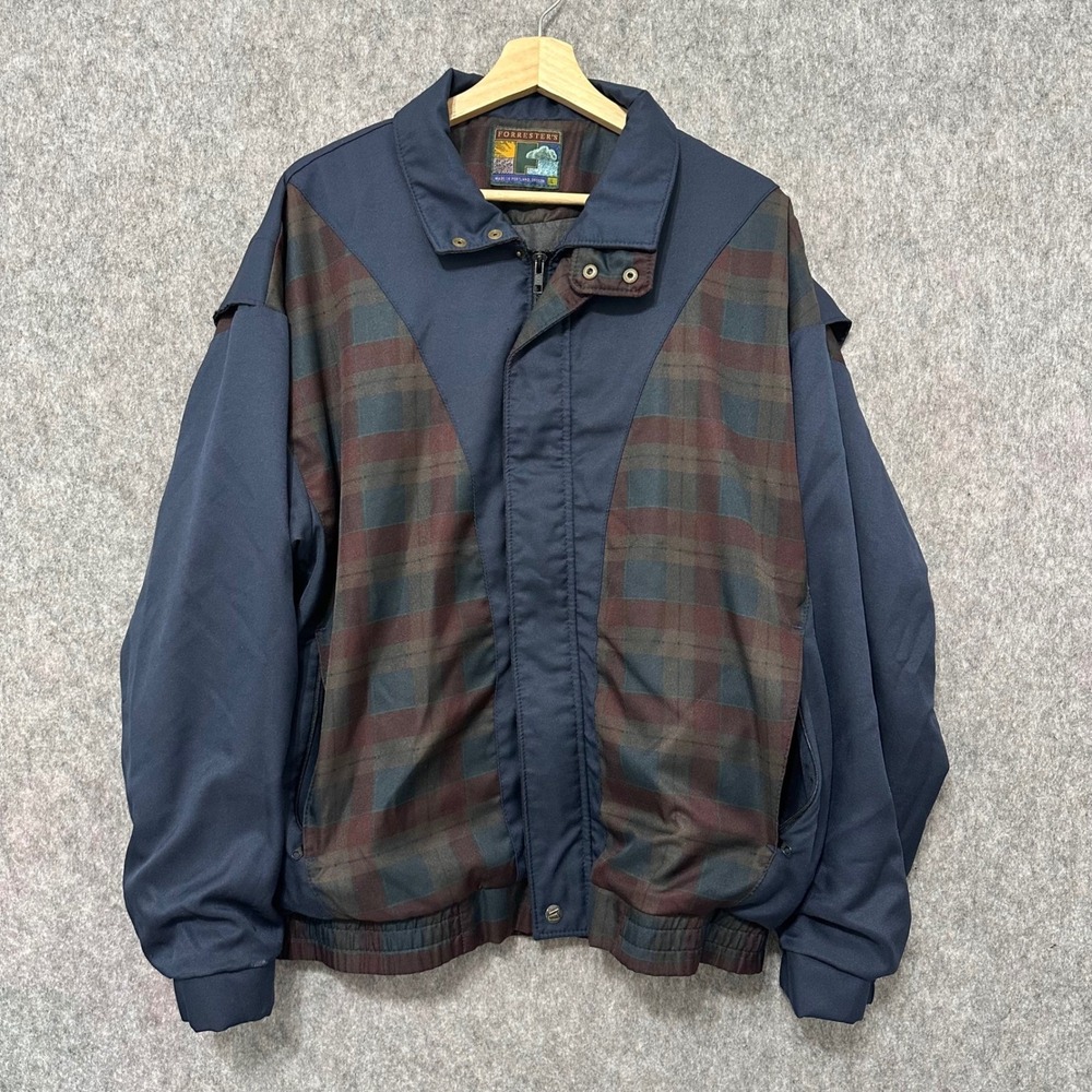 Forresters Gore-Tex Jacket Mens Large Navy Blue Plaid Full Zip Windbreaker‎ L
